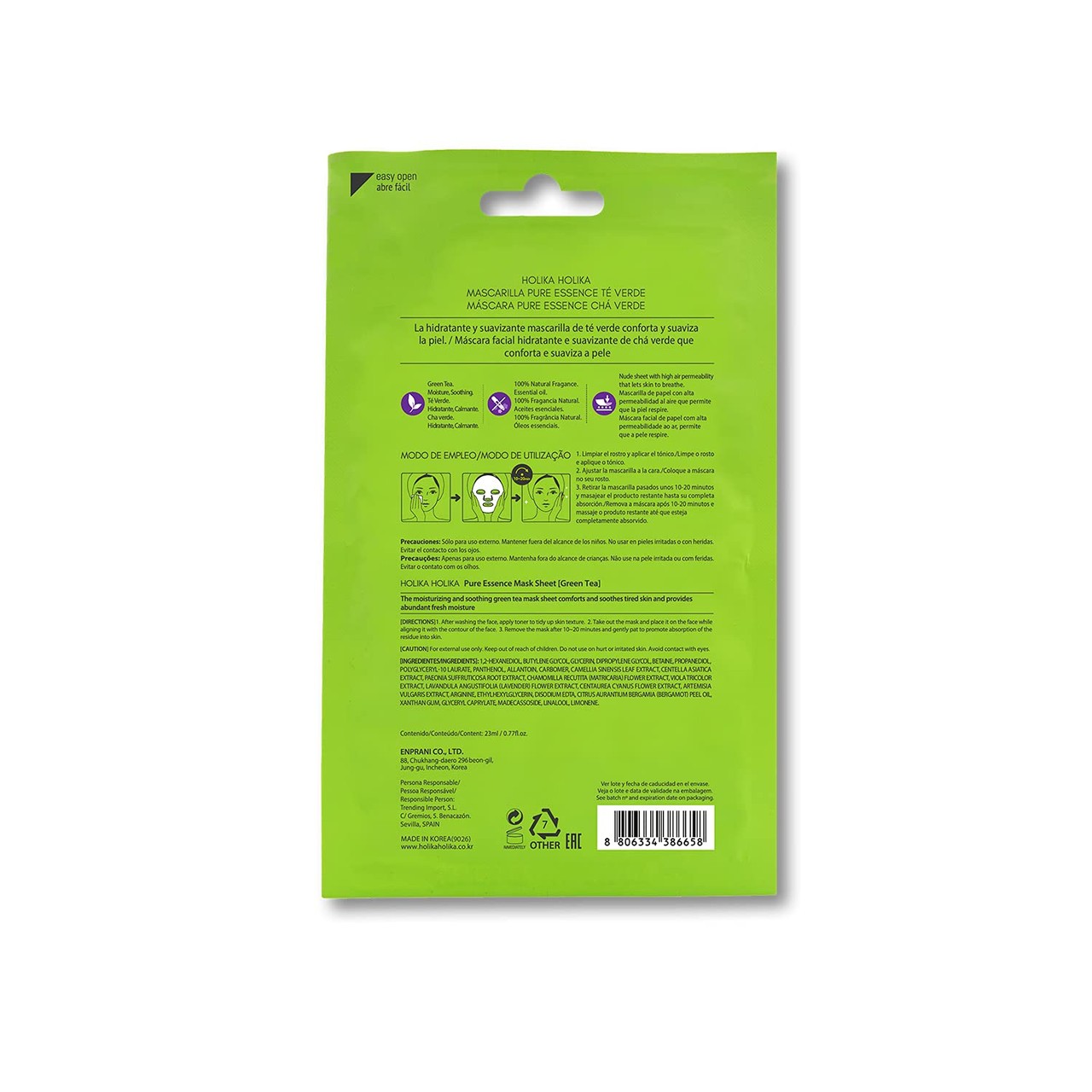 Holika Holika - Pure Essence Mask Sheet - Green Tea -  Maska w Płachcie z Ekstraktem z Zielonej Herbaty - 23ml